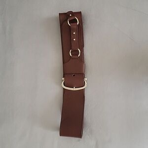 ZARA Cow Leather Wide Brown Belt, Cold Tone, Length 30.5"-33.5", Width 2.5"